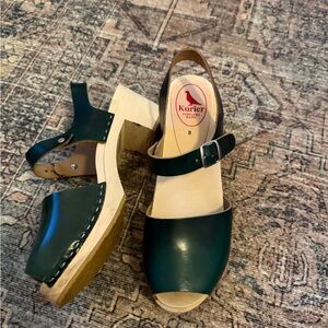 Women's Green Leather Clogs